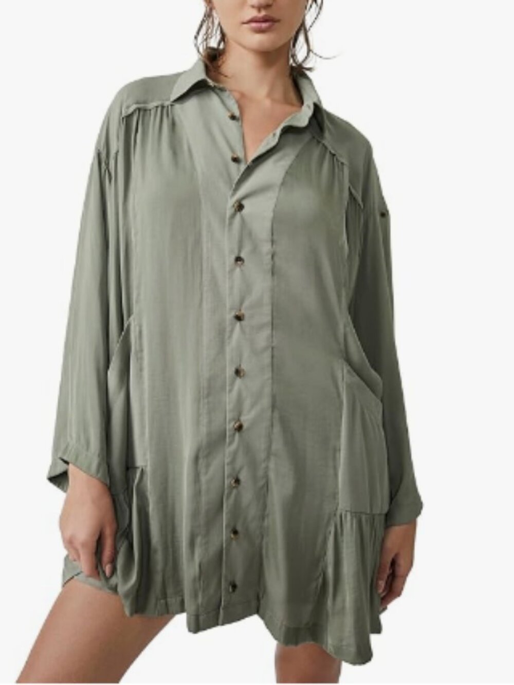 Free People Moonstruck Mini Shirt Dress XS White Boho Button Front Flowy - Picture 4 of 6
